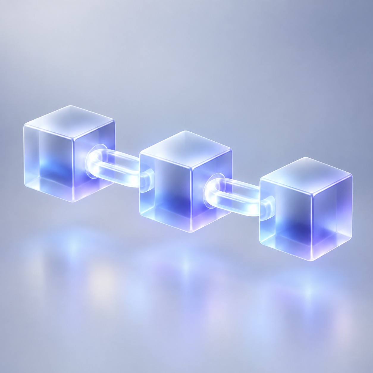 Chain of glowing transparent cubes connected by light links